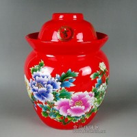 高档中国红陶瓷泡菜罐
