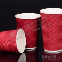 批发一次性12OZ双层加厚防烫奶茶咖啡纸杯 红色S瓦楞纸杯500只